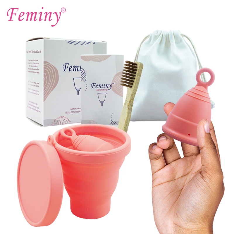 Menstrual Cup Silicone - 滅菌器付き医療用シリコン月経カップ,柔らかい銅,認定,低刺激性,ヘルスケア製品セット