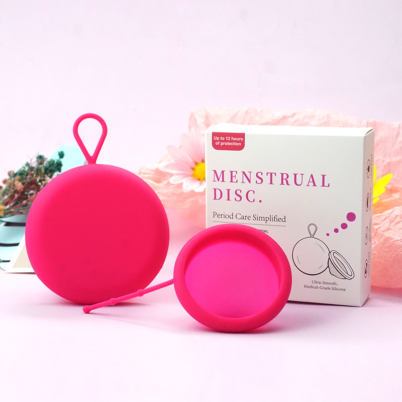 Menstrual Cup Silicone - 女性用月経ディスク、コード付き、再利用可能な医療用シリコンディスクコレクター、生理用月経ディスク、月経コパ